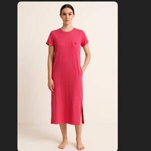Polo Ralph Lauren T-Shirt Midi Dress Women’s Small Pink Red Slub Cotton